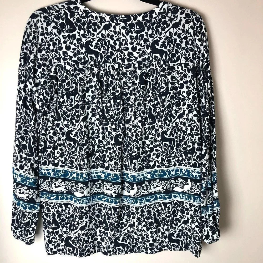 LOFT | Forest Animal Printed Half Button Blouse - Picture 4 of 6